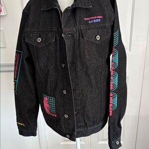 Brooklyn Cloth Black Denim Jacket with Pink and Teal Graphics